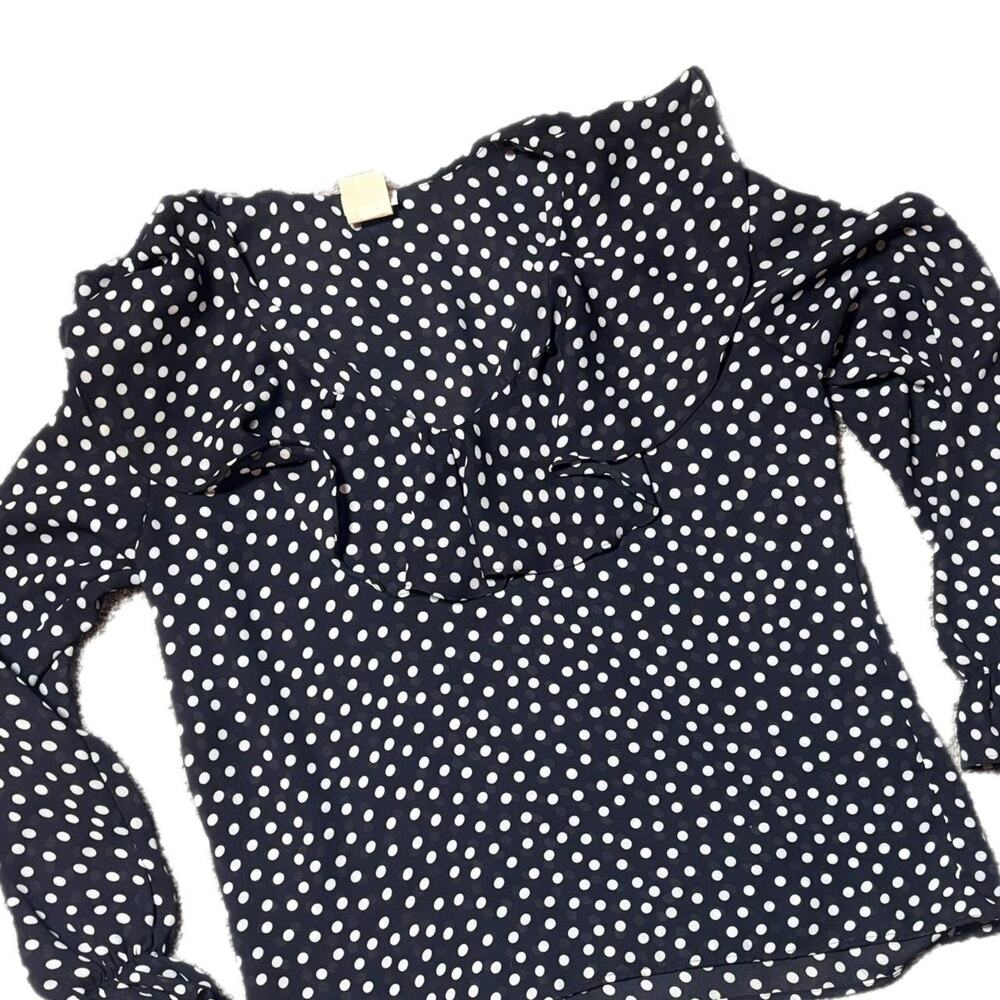 90s black and white ruffle polka dot blouse (m)